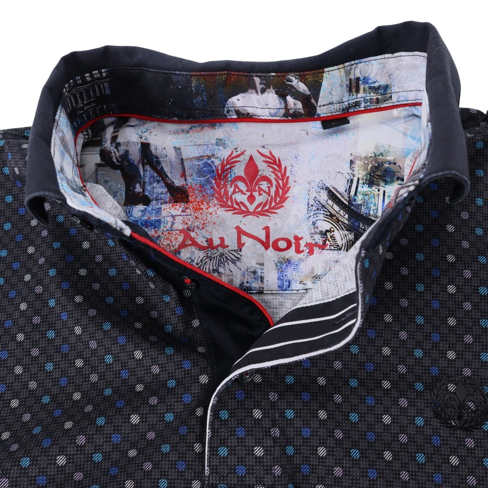 Au Noir Mens Short Sleeve Polka Dot Polo Shirt Blue Grey Patterned Size XXL